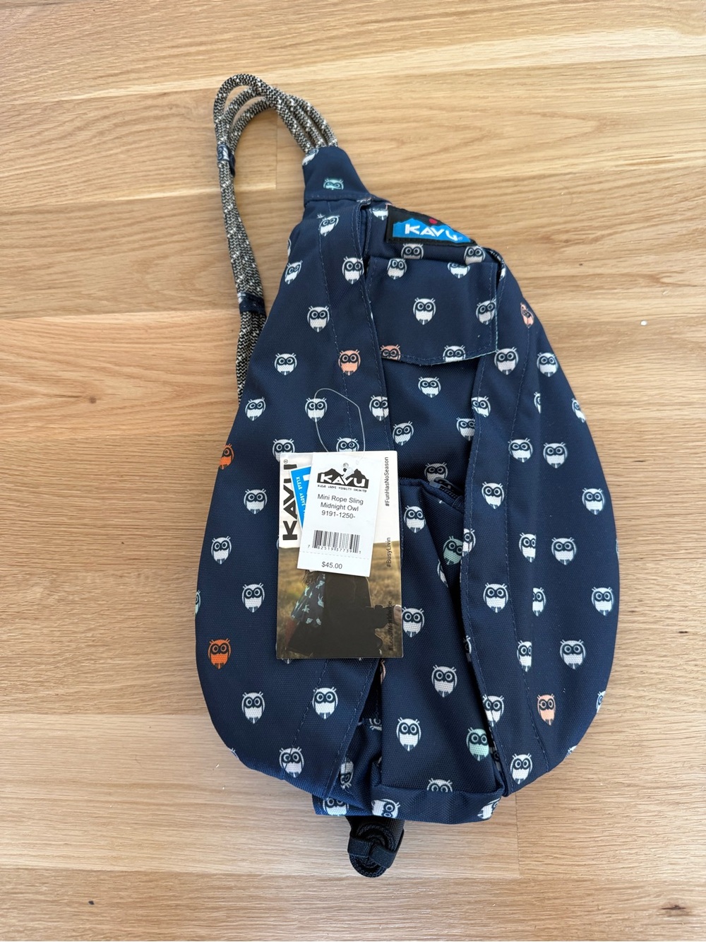 Kavu Navy Owl Print Rope Sling Crossbody Bag